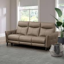 Beige Leather Power Reclining Sofa