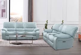 Aqua Leather Reclining Sofa
