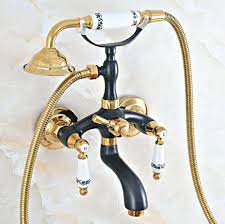 Black Gold Color Brass Wall Mount Bathroom Tub Faucet Dual Ceramic Levers  Telephone Style Hand Shower Clawfoot Tub Filler ana442 - AliExpress