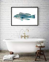 Fish Print Nautical Home Decor Bathroom