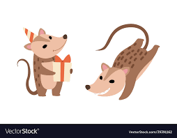 cute opossum holding gift box