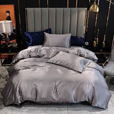 Bedding Sets Pure Gray Satin Silk