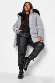 Yours Plus Size Grey Puffer Coat