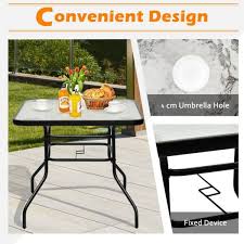 Clihome 32 In Tempered Glass Tabletop Steel Frame Square Outdoor Dining Patio Table With Umbrella Hole