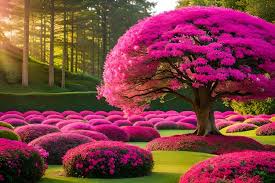 A Tree In A Garden With Pink Flowers