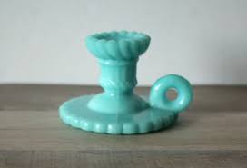 Blue Milk Glass Candle Holder Miniature