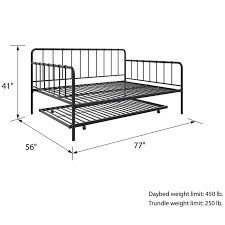 dhp aubrey full metal daybed with trundle in black de35437