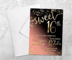 Sweet 16 Birthday Invitation Rose Gold Black Gold Sweet