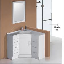 It features a natural granite countertop and backsplash that complements the overall design. E1 Particleboard Plywood Mdf Bathroom Corner Furniture Corner Vanity Bathroom Buy Corner Cabinets For Bathroom Corner Vanity Bathroom Bathroom Corner Furniture Product On Alibaba Com