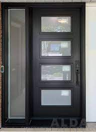 Black Front Door With Sidelight And