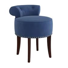 lena wood vanity stool in blue velvet
