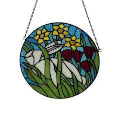 River Of Goods Florence 11 In Bunny In The Garden Round Stained Glass Window Panel Green