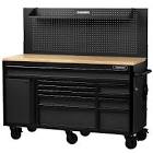 Heavy-Duty 61-inch W x 23-inch D 10-Drawer 1-Door Tool Chest Mobile Workbench with Flip-up Pegboard in Matte Black H61MWC10PB Husky