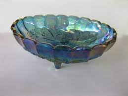 Blue Carnival Glass Oval Center Bowl