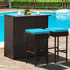 Patio Rattan Wicker Bar Table Stools