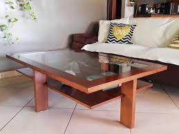 Large Wooden Coffee Table And Glass