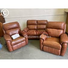a dfs three piece brown leather