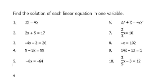 Each Linear Equation In One Variable