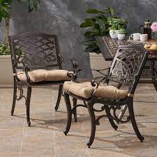 Poway Outdoor Dining Chair With Cushion Set Of 2 Hammered Bronze And Tuscany