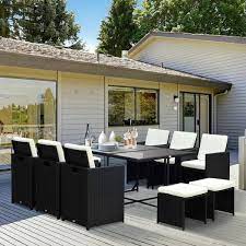 Outsunny 11 Piece Outdoor Pe Rattan Wicker Table And Chair Patio Furniture Set