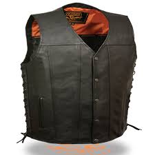 Milwaukee Mens Classic Square Bottom Thick Leather Motorcycle Vest