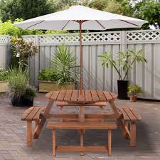 Round Wooden Pub Bench Picnic Table