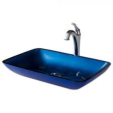 Blue Glass Bathroom Vessel Sink