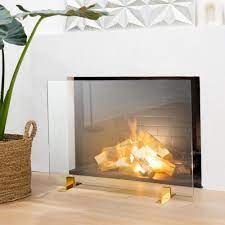 Tempered Glass Fireplace Screen Clear