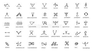A Set Of Alchemical Symbols Isolated On White Hand Drawn