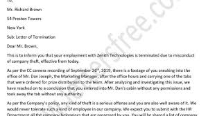 dismissal letter due to theft