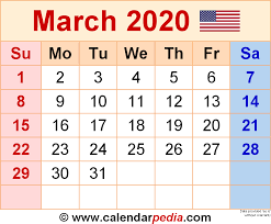 march 2020 calendar templates for