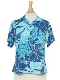 Royal Hibiscus Navy Rayon Womens Hawaiian Shirt