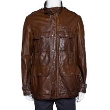 Burberry Brown Leather Button Front Jacket L