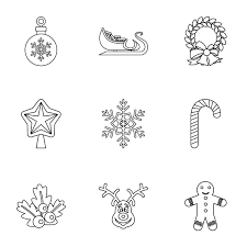 winter holiday icons set outline style