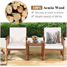 3 Pieces Solid Wood Outdoor Patio Sofa