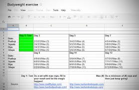 bodyweight exercise program spreadsheet