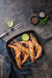grilled giant tiger prawns in frying