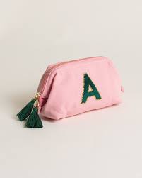 alphabet velvet initial pink makeup bag