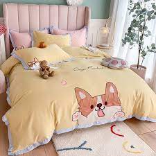 Kawaii Bed Sheet Cute Dog Luxury Cotton