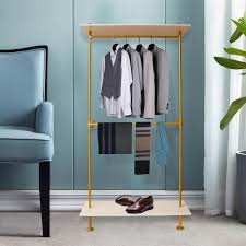 Clothes Rack With 2 Tier Wood Shelf