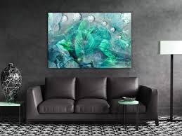 Canvas Painting Turquoise Leaves 1