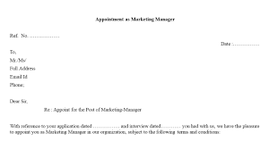 appointment letter as marketing manager