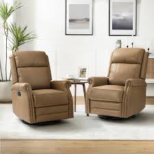 Jayden Creation Sonia Transitional Taupe 30 5 Wide Genuine Leather 5 Position Manual Rocking Recliner With Metal Base Set Of 2 Brown