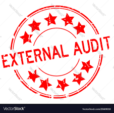 Grunge red external audit word with star icon Vector Image