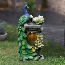 Polyresin Peacock Outdoor Fountain With Led Light