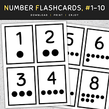 number flashcards with counting dots