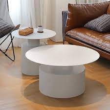 White Round Coffee Table Metal Accent