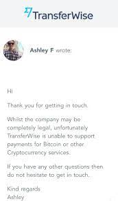 Did anyone try to send eur with transferwise to coinbase ? Transferwise Not Supporting Cryptocurrency Payments To Exchanges Cryptocurrency