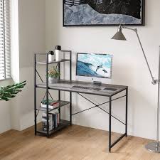 A smaller home office desk for cramped spaces. 17 Stories Computer Desk With Shelves Writing Desk With Storage Bookshelf Reversible Study Table Office Corner Desk With Shelves Home Office Desk With Bookshelf Easy Assemble Reviews Wayfair Ca