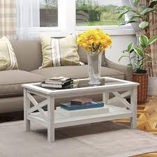 White Oak Rectangle Glass Coffee Table